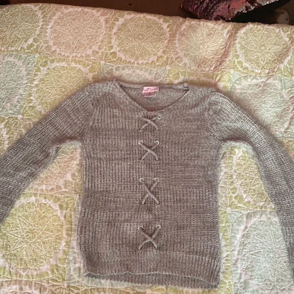 Girls Gray Knit Sweater